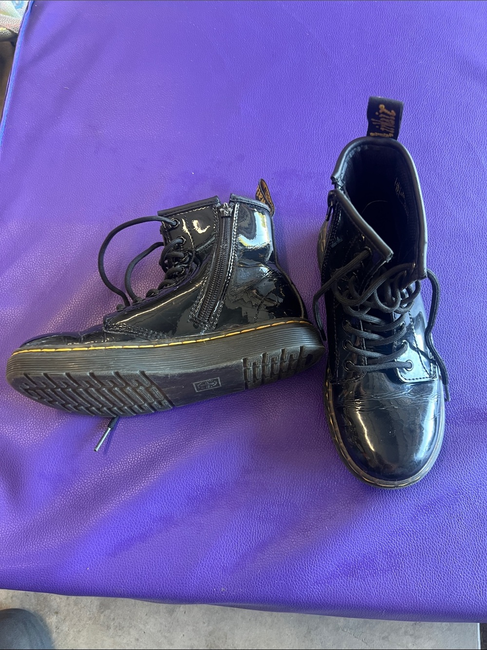 Dr. Martens Kids Black Patent Lace-Up Ankle Boots with Side Zipper